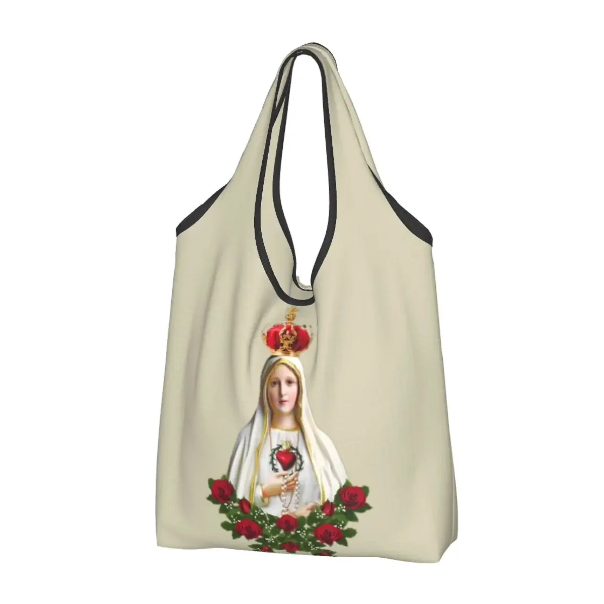 Our Lady Of Fatima Shopping Bags Reusable Grocery Tote Bags 50LBS Ripstop Large Capacity Mother Of God Recycling Bags