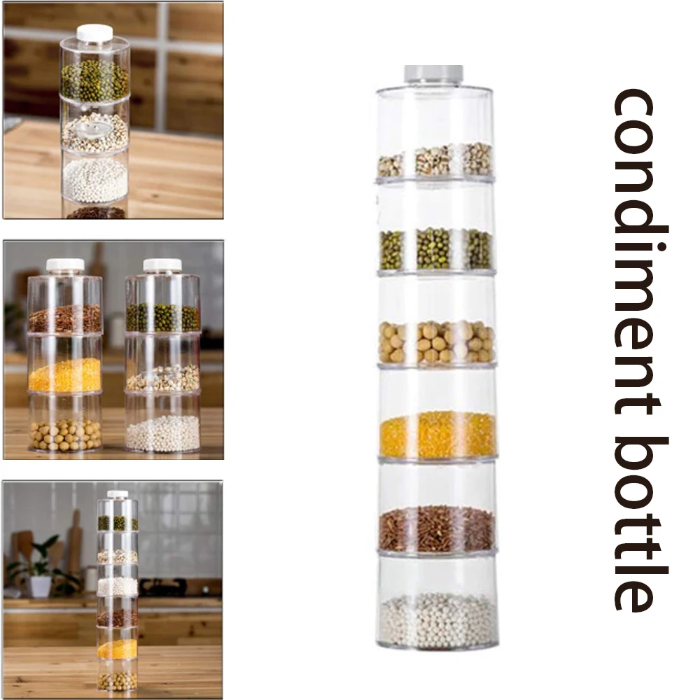 6PCS Stackable Seasoning Bottle Spice Grain Storage Box Tower Seasoning Rack Tower Seasoning Jar