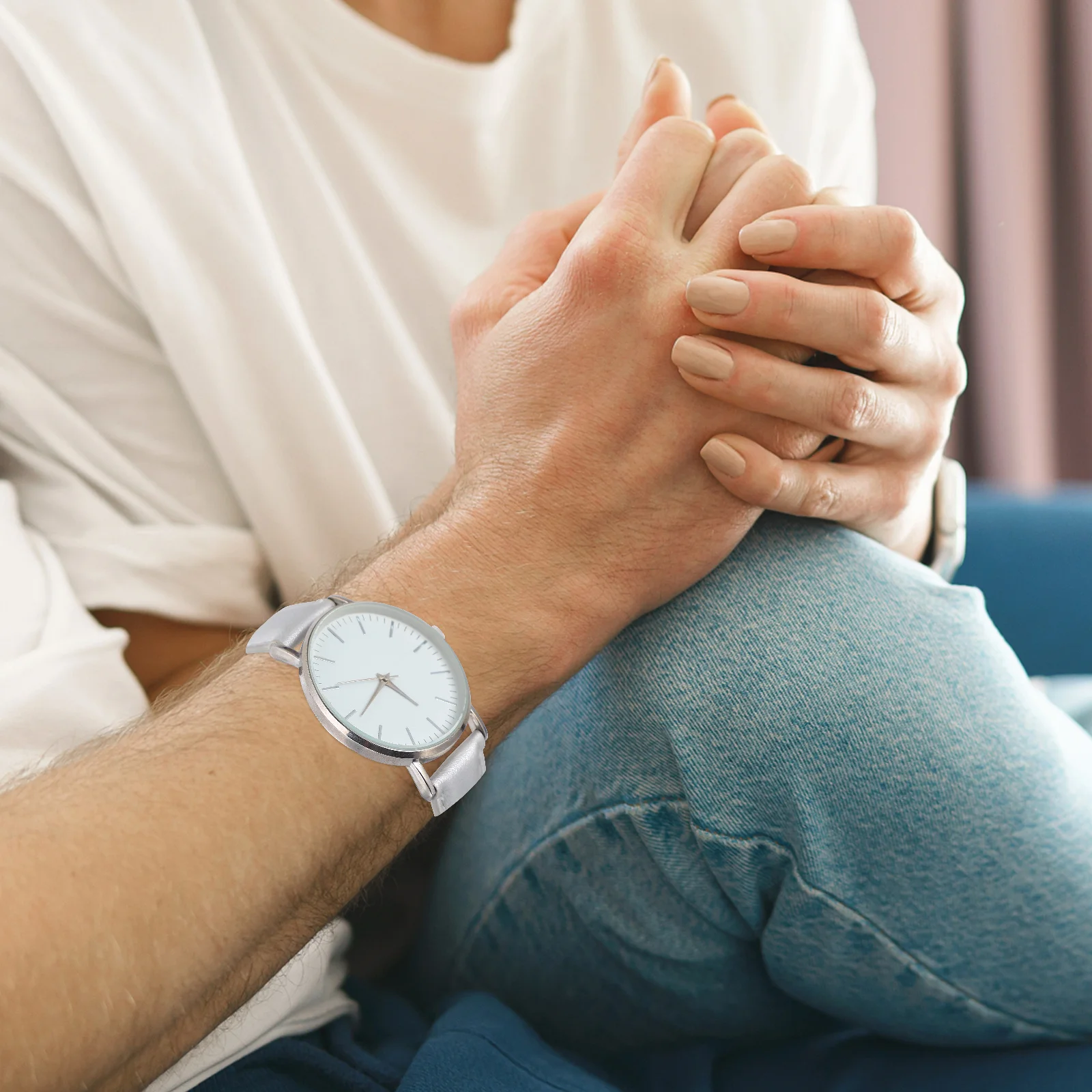 1 قطعة ساعة Pu الفضية الموضة الحديثة دائم حركة الكوارتز مقاومة للخدش الزجاج الإبداعية زوجين هدية لعيد الحب الزفاف #1