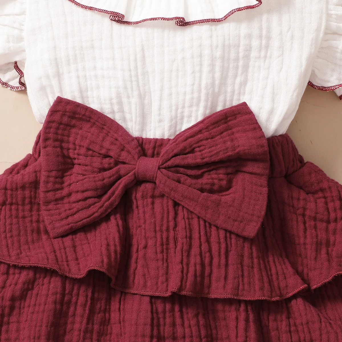 Baby Girl Red Wine with white 3-layer cupcake dress