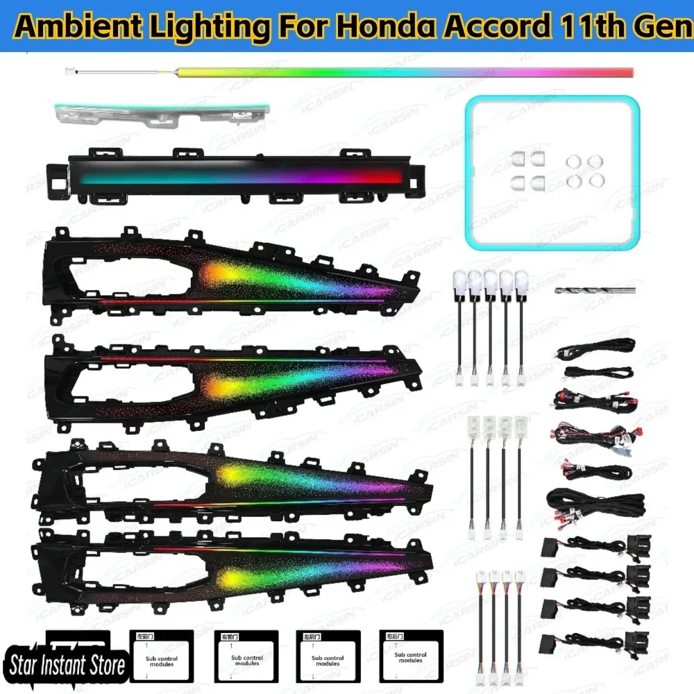 

256-Color Symphony Rhythm LED Ambient Lighting for Honda Accord 11th Gen 2023+, Car Interior Atmosphere Light Strip Kit