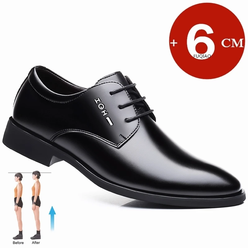 

High Quality Leather 6CM Height Increase Business Dress Leather Shoes Comfortable Breathable Black Elevator Oxfords for Wedding