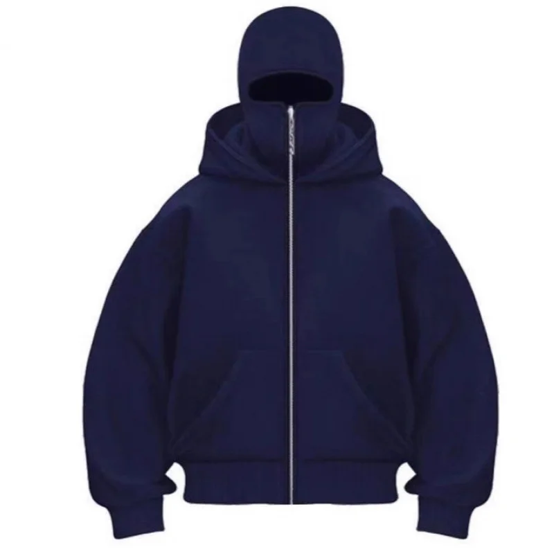 Men's Fashion Thickened Bandit Double-layer Hooded Sweatshirt with Double Cap and Double Collar Zipper Cardigan hoodies