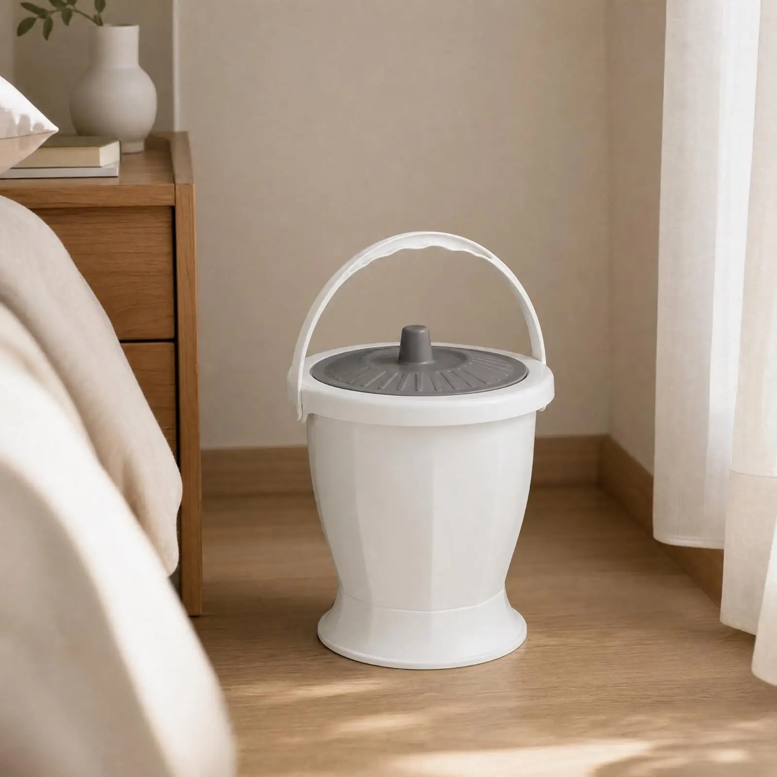 Bedside Toilet Bucket with Lid and Carry Handle for Elderly Adults Portable Chamber Pot for Home Recovery