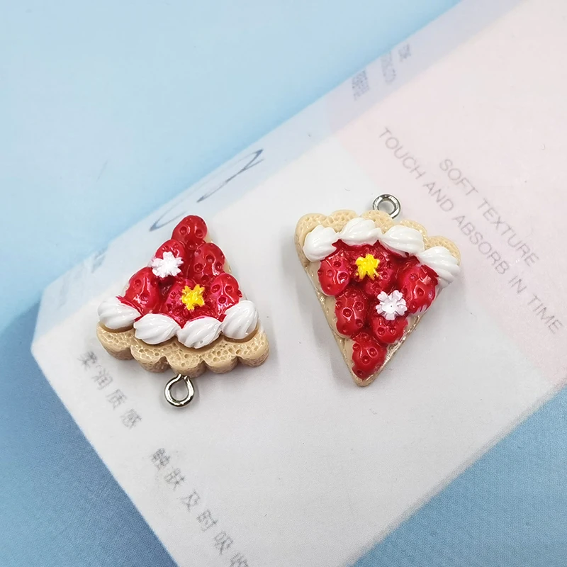 10pcs Kawaii Simulated Food Sandwich Charms Pendant For Jewlery Making Findings Resin Pink Strawberry Cake Floating Charm C932