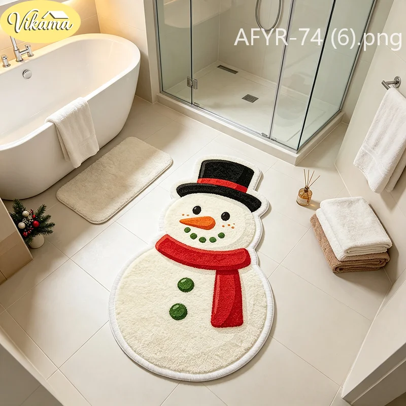 VIKAMA Snowman Building Blocks Christmas Tree Carpet Cartoon Anti Slip Floor Mat Bedroom Living Room Home Decoration