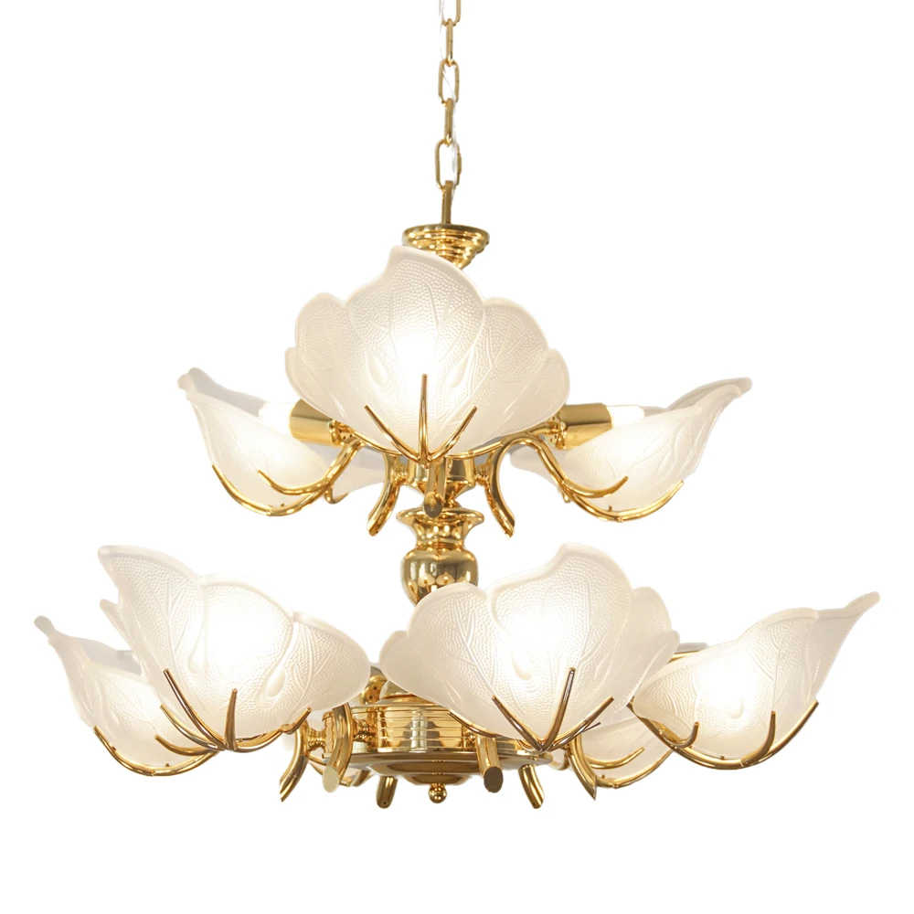 

French medieval brass leaf chandelier Murano vintage living room bedroom dining room cloakroom glass lamp