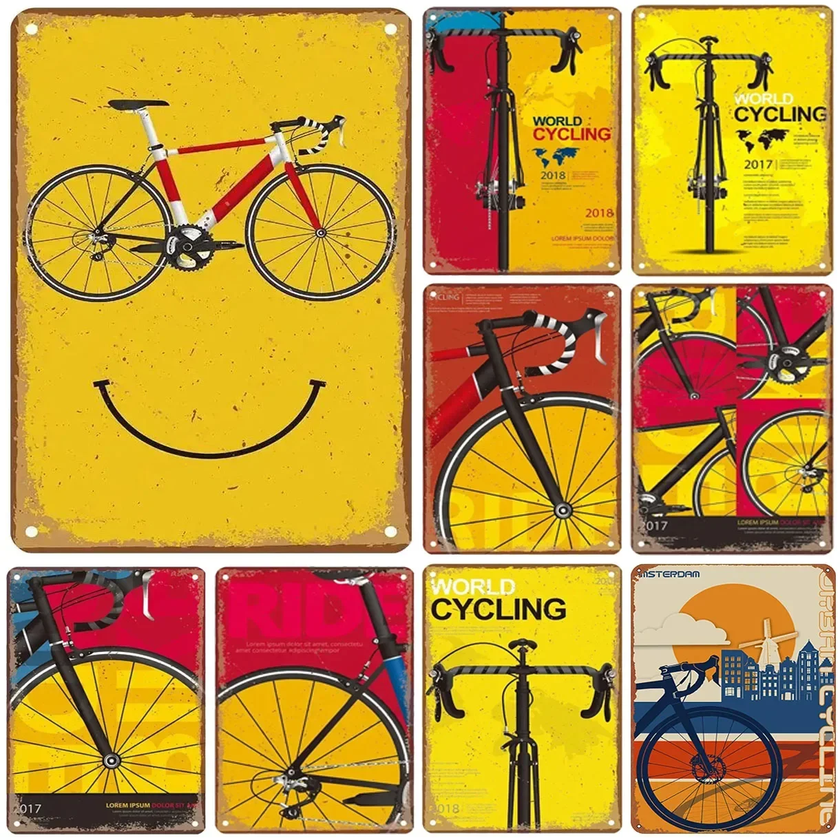 Metal Tin Signs World Cycling Wall Decoration Plaque Vintage Art Poster Iron Painting for Man Cave Home Cafe Garden Club Bar