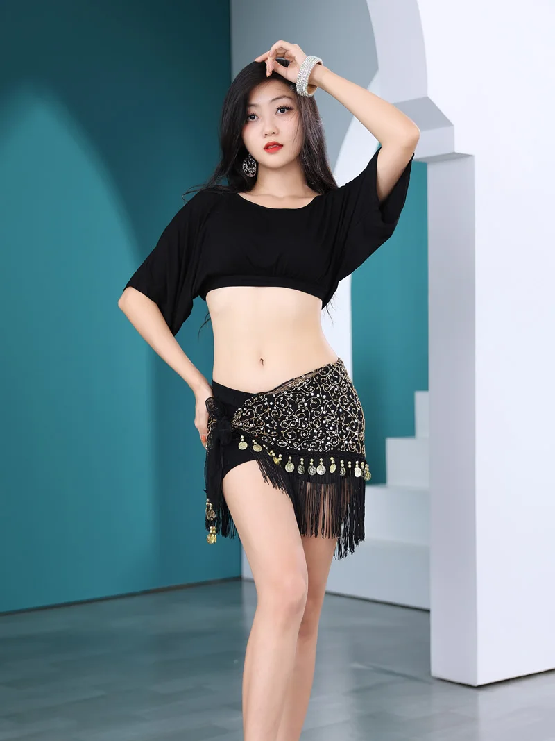 

Женские костюмы для танца живота по индивидуальному заказу, набедренные шарфы, треугольные шарфы, пояса с кисточками и вышивкой бисером, тренировочная одежда