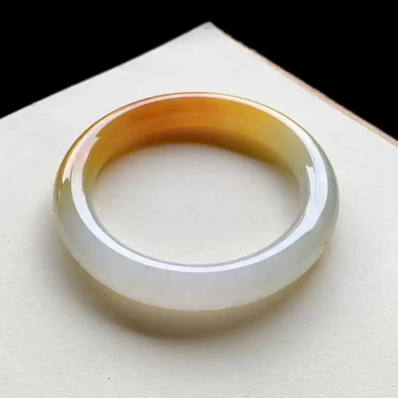 Natural Burmese Old Mine for Women, Ice-Waxy Yellow with Flower Pattern, Round Jadeite Bracelet
