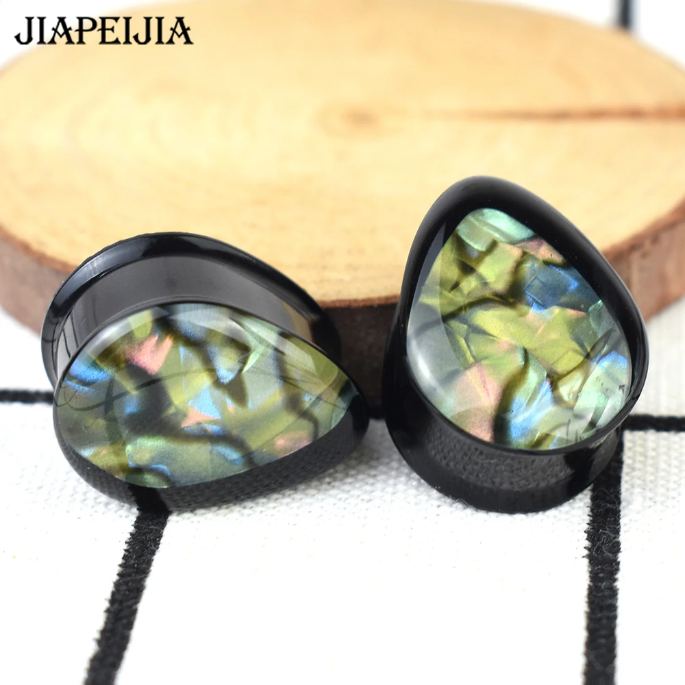 2pcs 8-50mm multicolore Shell Pattern Ear Plug tunnel calibri barella per le orecchie doppia spina svasata gioielli per il corpo per donna uomo