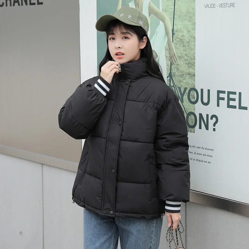 Women Parkas Thick Warm Short Coats Korean Solid Autumn Y2k Stand Collar Full Sleeve Jackets Splice Zipper Coat Winter Maxi