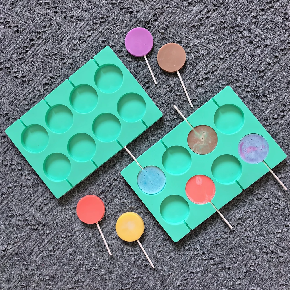 1 قطعة 8-تجويف مصاصة دائرية الشوكولاته الخبز كوكي قالب من السيليكون DIY بها بنفسك الشوكولاته الحلوى بودنغ كعكة زينة زخرفية