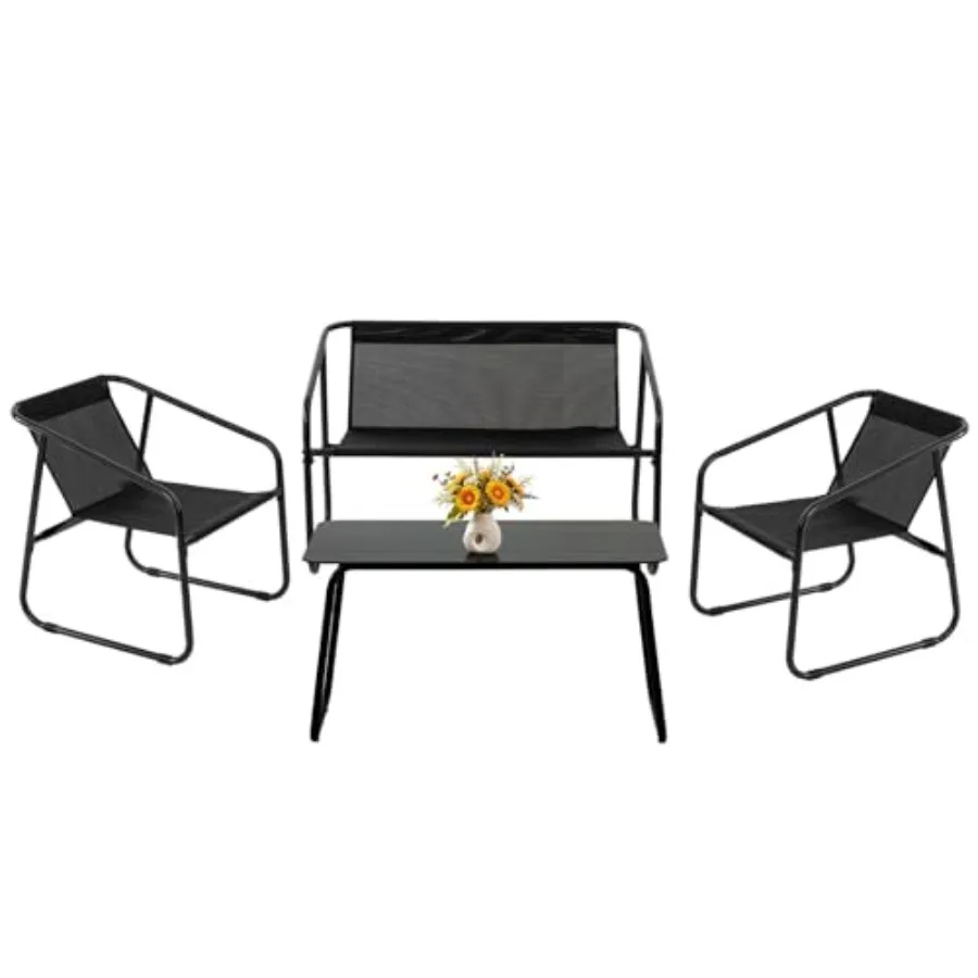

4 Piece Patio Furniture Set for Lawn Garden Balcony Poolside, Woven Resin Wicker in Gray, UV-Resistant Weatherproof