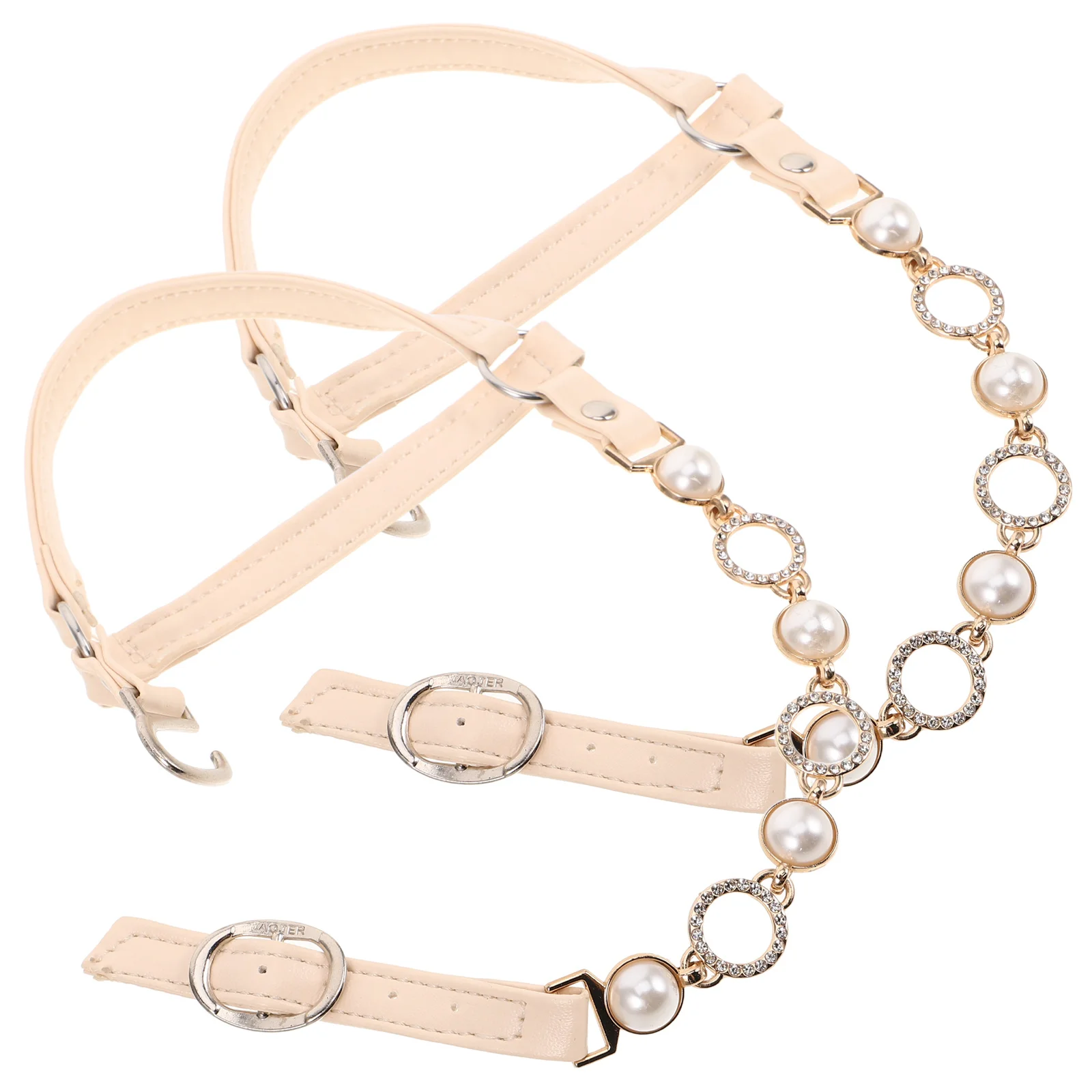 

1Pair High Heel Strap Fake Pearl Rhinestone Detachable Lace Anti-Slip Ankle Straps for Loose Heels Sandals Slippers