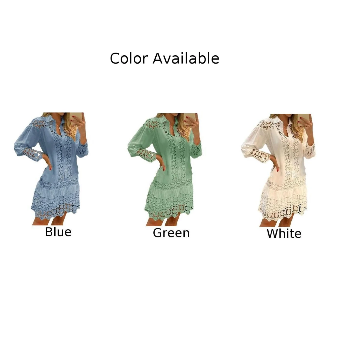 Sexy Lady Hollow Out Lace Womens Dress Solid Color Single Breasted Splicing Long Sleeve Cutout Shirt Female Dresses Clothing