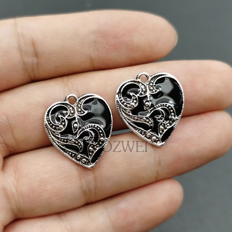 5pcs 20x24mm Blood Rose Heart-shaped Angel Pendant Heart Charms Gothic Pendants Jewelry Making Small DIY Handmade Accessories