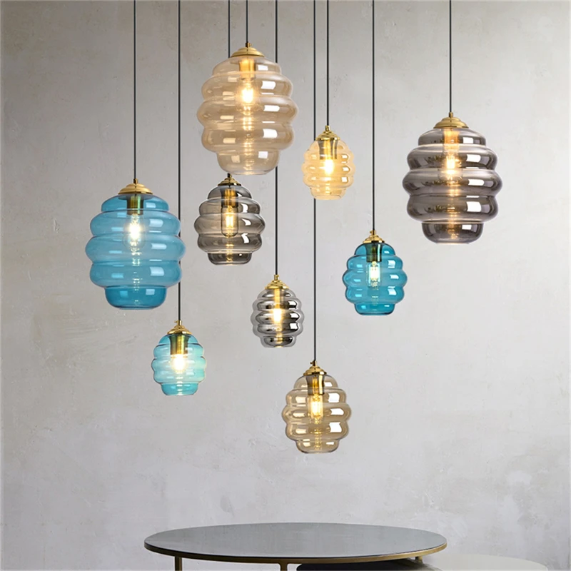 Nordic Stained Glass Ball Pendant Lamp For Dining Room Bedroom Modern Suspended Ceiling Light Kitchen Hanging Lampshade Lighting