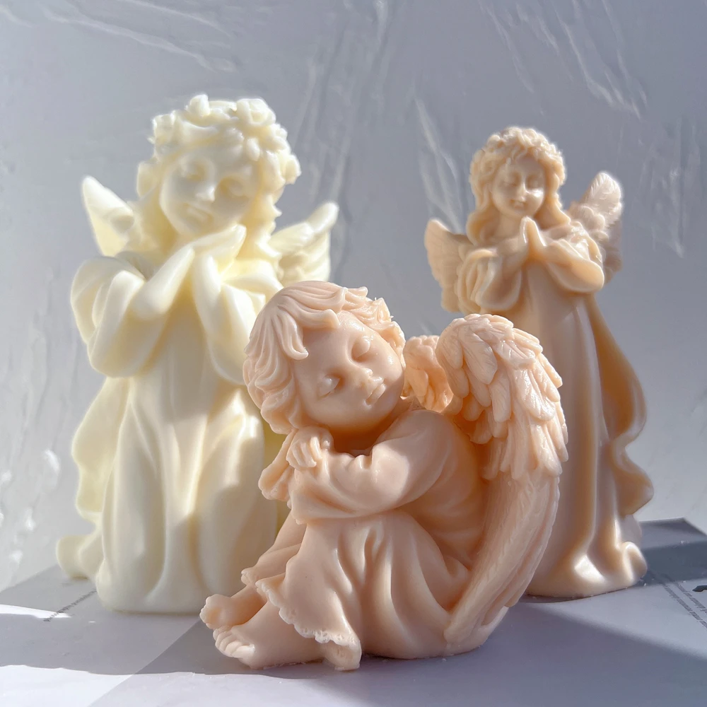 Cherub Praying Peace Angel Statue Mould Prayer Angel Figurine Silicone Mold Art Sculpture Soy Wax Candle Mould Gardening Crafts