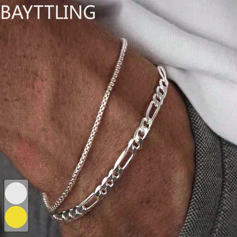 

1pc 925 sterling silver simple silver Figaro chain bracelet men's casual street daily wear bracelet jewelry punk