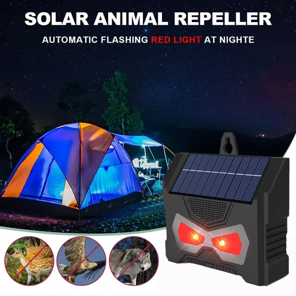 2 Stück solarbetriebene Tierabwehrgeräte mit roten und weißen LED-Blinklichtern, effektive Kontrolle für Hunde, Wiesel, Mäuse, Vögel, für den Außenbereich. – Detail 7