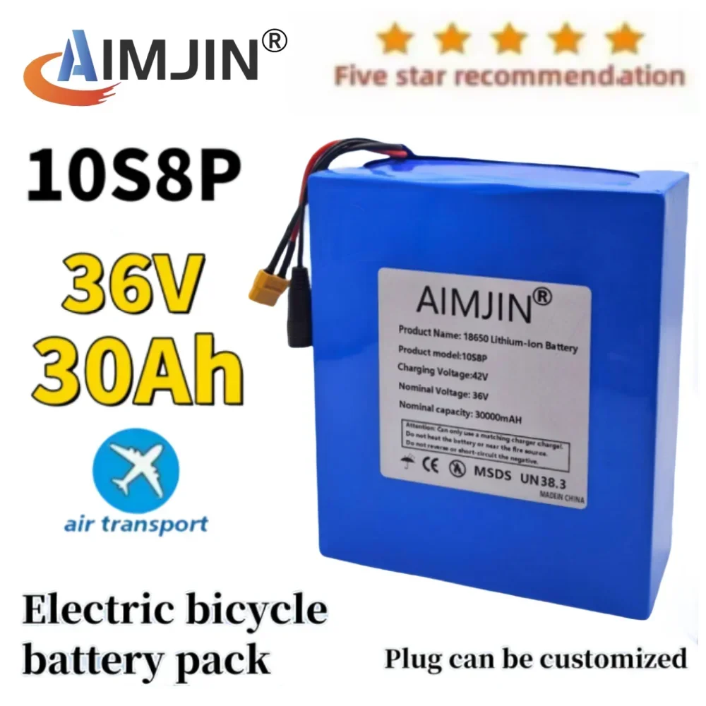 

36V 30Ah 18650 10S8P A-class lithium battery pack, 1500W high-power built-in BMS, suitable for various energy storage backup