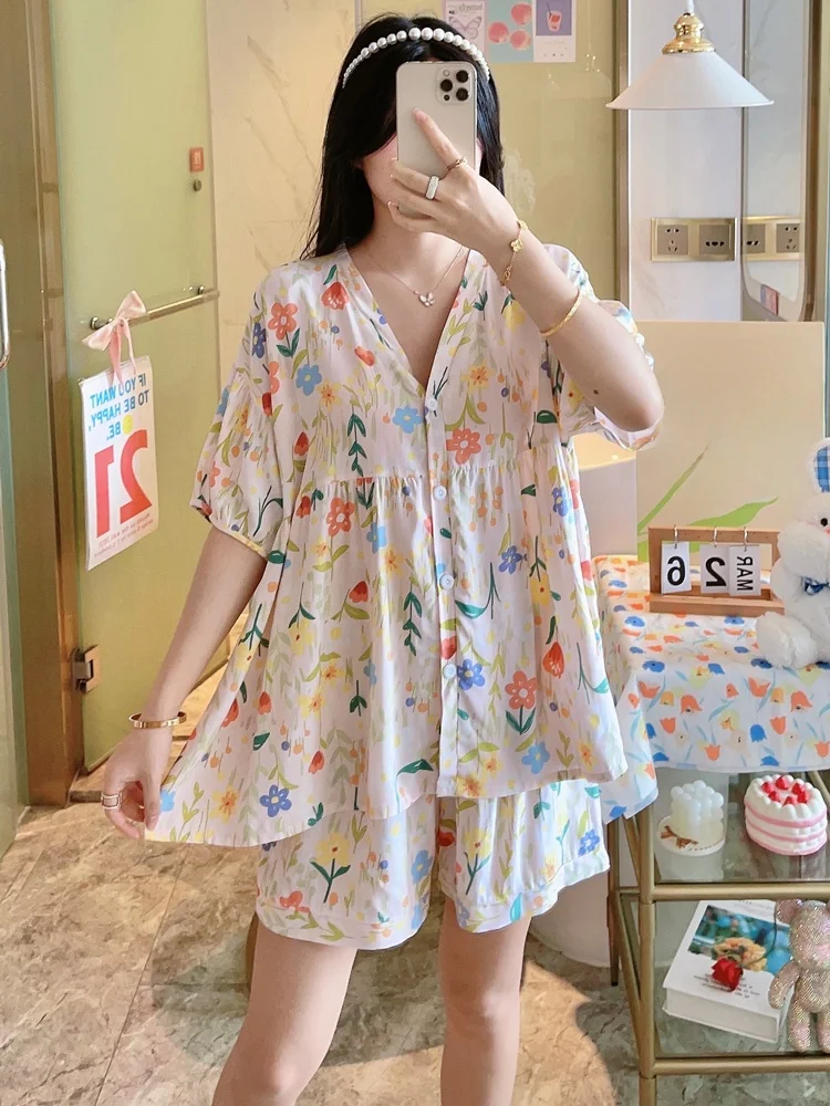 

Summer Lightweight Cotton Silk Spwear Set for Women Loose ort Sve ort Pants Home Clothes Korean Sle Cardigan