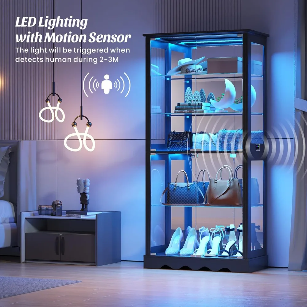 Armadietto con ante in vetro, armadietto per curiosità alto 71'' con luci RGB per oggetti da collezione, vetrina a LED con rimovibile