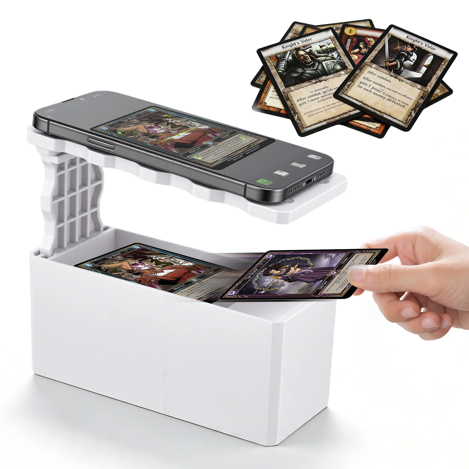 Supporto per Scanner di Carte con Porta Telefono e Scatola per Carte, Organizzatore in Plastica per Carte MTG, Facile Scansione di Carte e Controllo Prezzi Universale