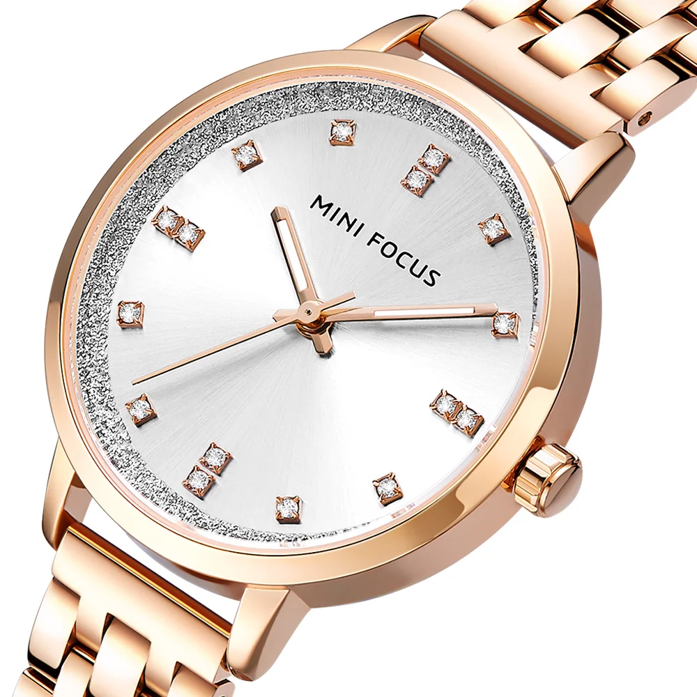 Mini Focus MF0047L Деловые часы Модные стильные серебряные часы из нержавеющей стали с синим циферблатом Водонепроницаемые женские кварцевые часы