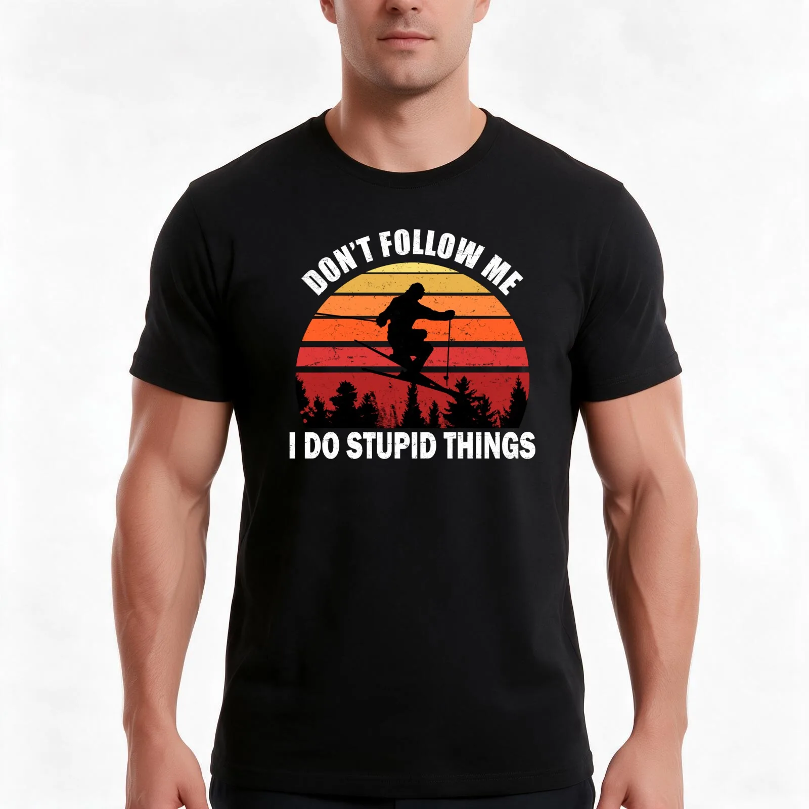 Don't Follow Me I Do Stupid Things Skiing T-Shirt, Summer Casual Cotton Tee, Oversized Streetwear Tops, Vintage Graphic Print