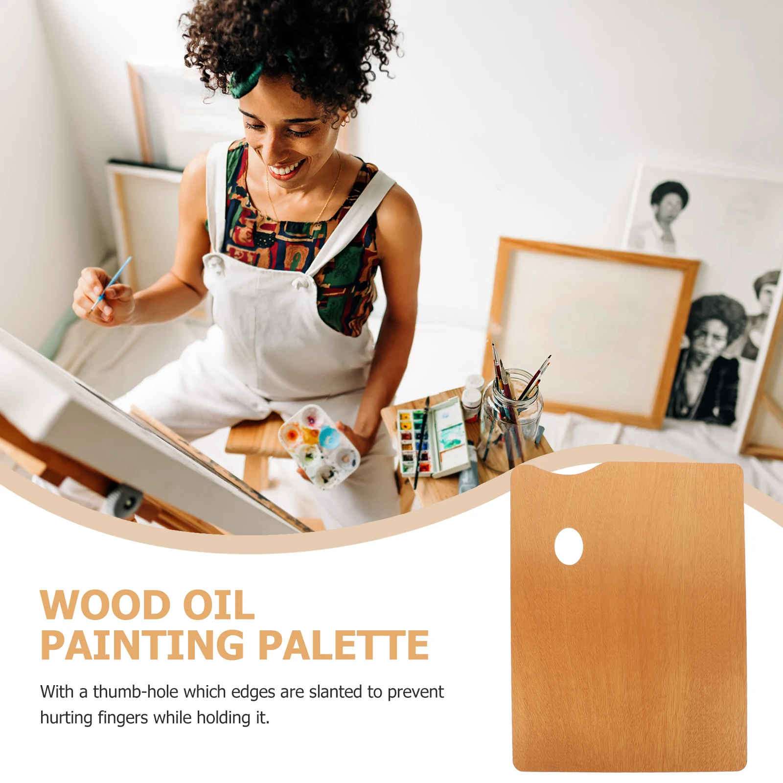

Wooden Painting Palette Durable Smooth Surface Professional Supplies Vintage Style Oil Coated Board for Artists