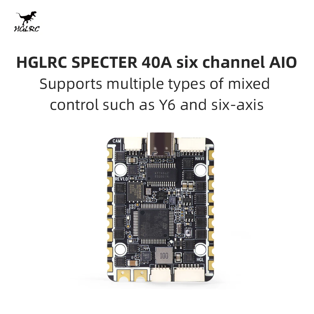 HGLRC SPECTER F722 40A 6 Channel AIO Flight Controller 2-6S for Rekon Y6 Six-axis and Other Mixed Control Types FPV Drone