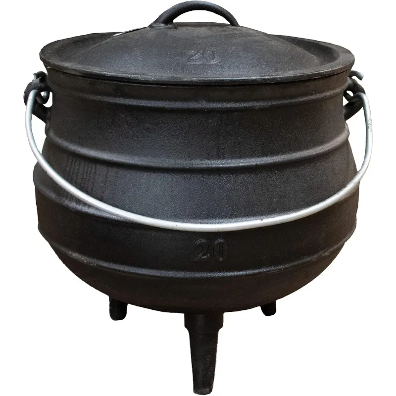 Lehman's Campfire Cooking Kettle Pot - Cast Iron Potje Dutch Oven with 3 Legs and Lid, 19.25 inch, 14.75 Gallon