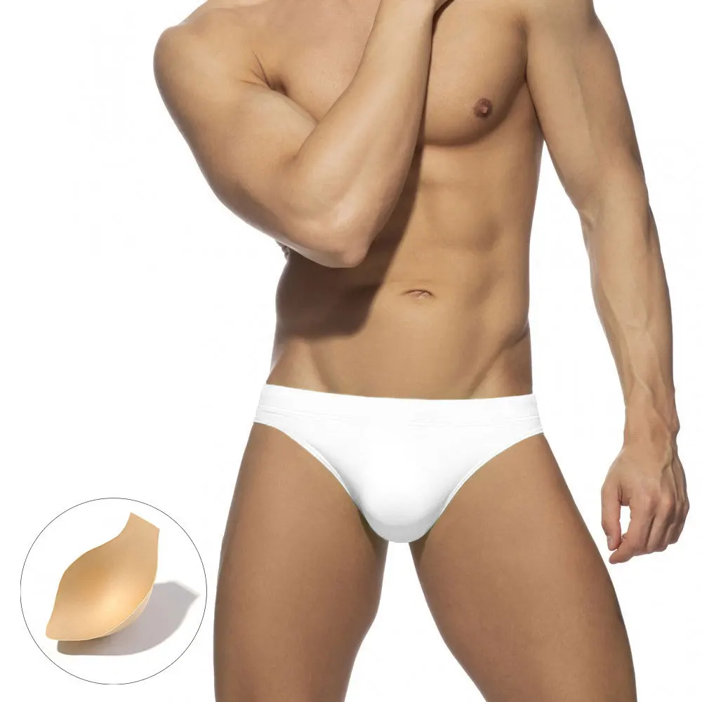 Simple solid color sexy triangle swimming trunks with cup size anti-embarrassment quick-drying beach briefs