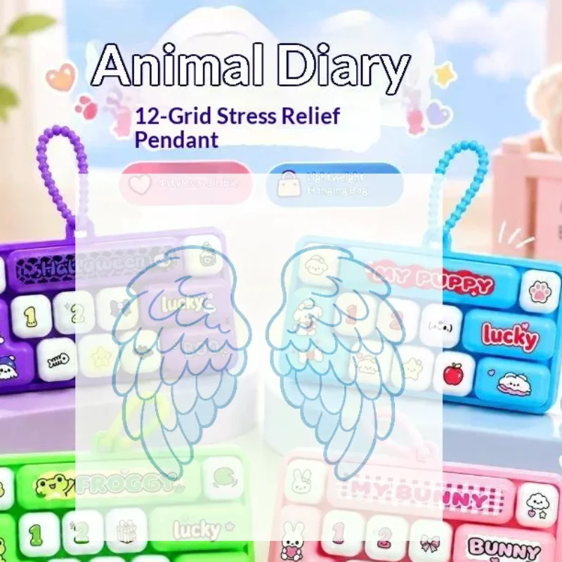12 Grid Mini Keyboard Fidget Toy Animal Pattern Portable Stress Relief Keychain for Travel Party Filler Gifts