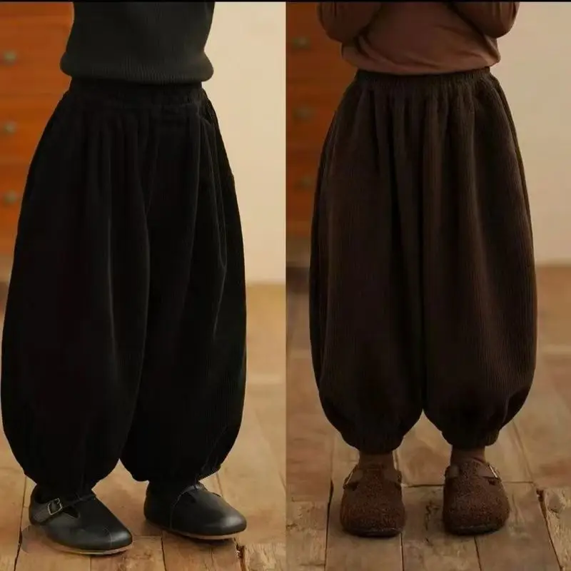 2-12 Jahre Kinder Warme Hosen Herbst Winter Oberbekleidung Haremshose Jungen Vielseitige Lockere Freizeithose Mädchen Modische Laternenhose – Detail 3
