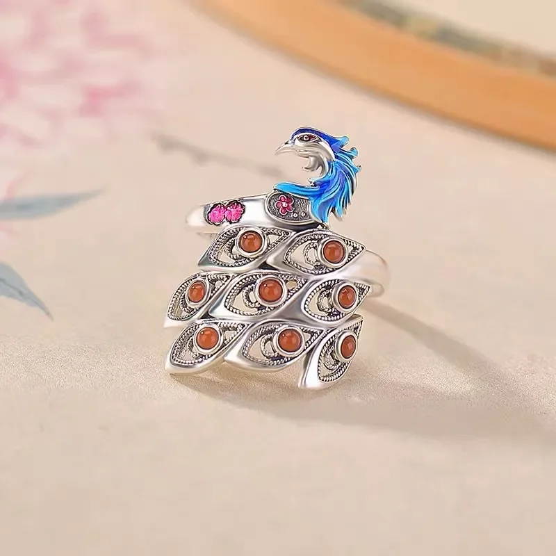 Retro Three Dimensional Peacock Ring Women Simple High End Sense Epoxy Hollow Index Finger Ring Fashion Creative Open Ring