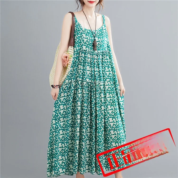 

Floral Print Maxi Dr Slimming Sle Strapl Svel Women's Summer Cotton Gown Vintage Commute Sle Loose Fit Dr