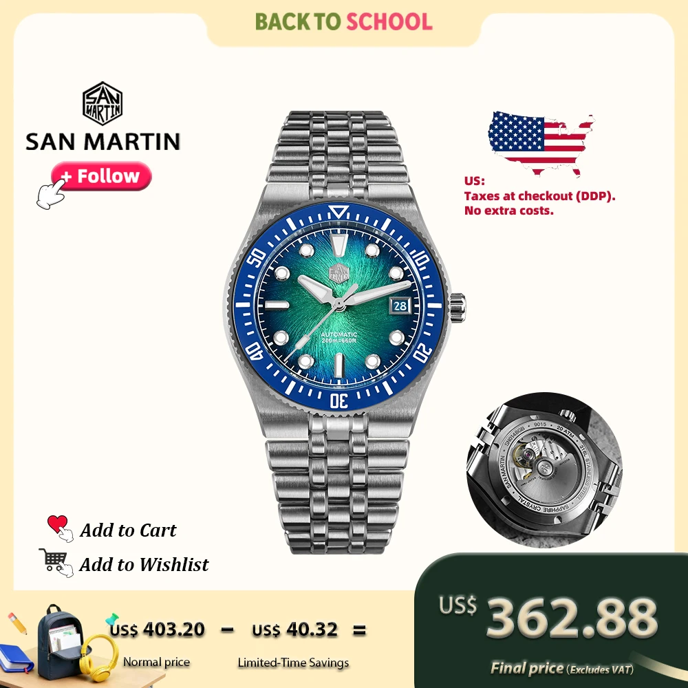 

San Martin SN0148 40 мм встроенный браслет дайверские часы с эмалированным циферблатом Премиум Miyota 9015 автоматические механические мужские наручные часы 200 м
