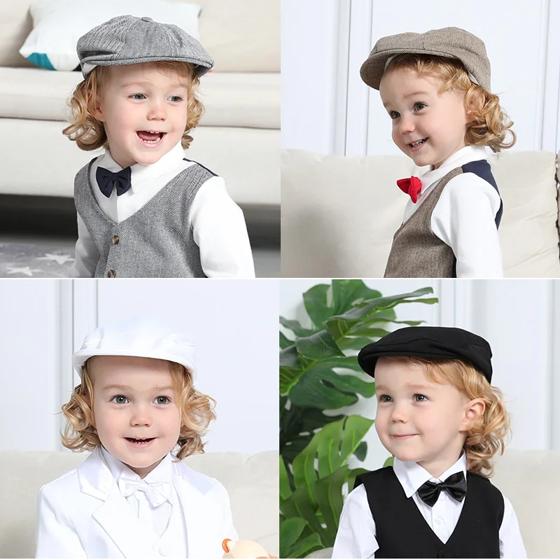 Baby Boys Herringbone Flat Hat Kids Vintage Drivers Newsboys Criança Macia Com Forro Cap Infantil Grosso Inverno Quente Acessórios