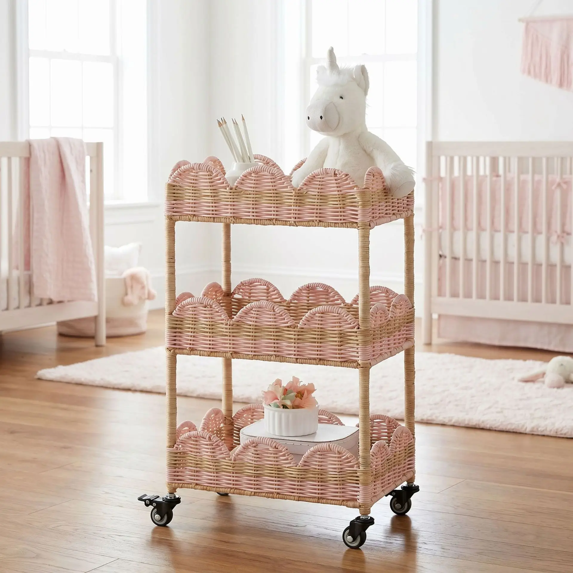 

Imitation rattan woven basket shelf bedroom floor multi-layer snack rack household removable baby products storagerack