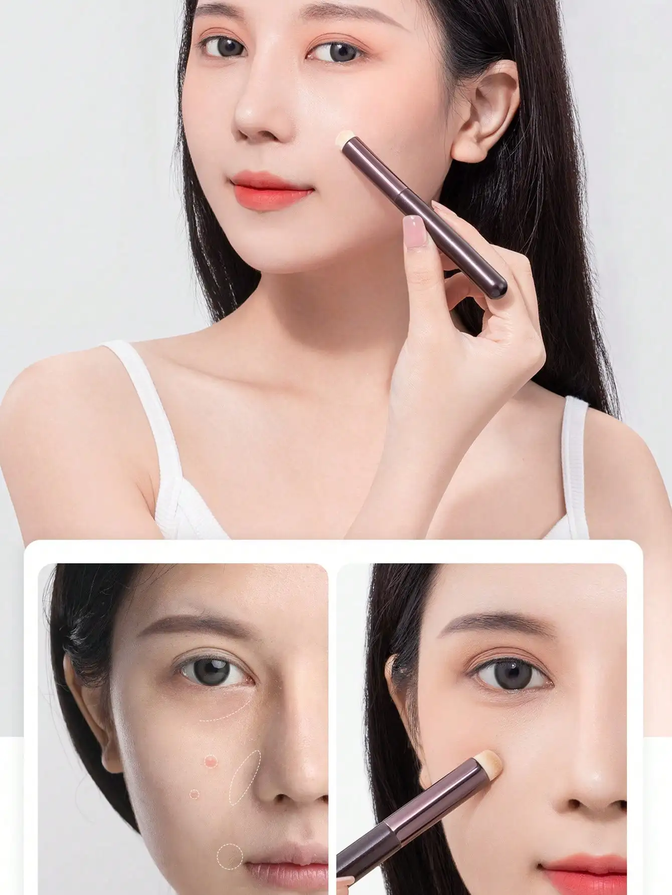 فرشاة شفاه مستديرة محمولة مناسبة لمزج أحمر الشفاه غير اللامع ، إخفاء المكياج ، 2 ، لكل مجموعة