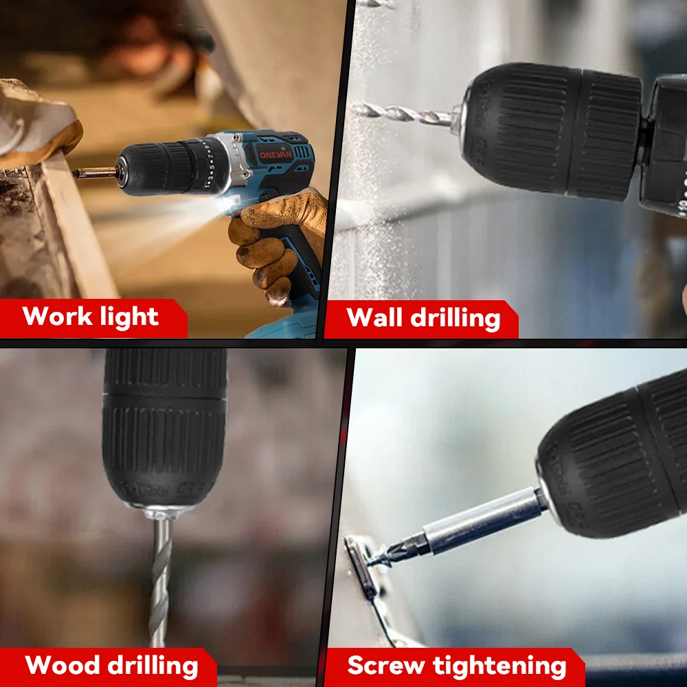 ONEVAN 25 + 3 عزم الدوران مثقاب كهربائي بدون فرش 450N.M مفك كهربائي لاسلكي تأثير الحفر أدوات كهربائية لبطارية 21 فولت 18 فولت