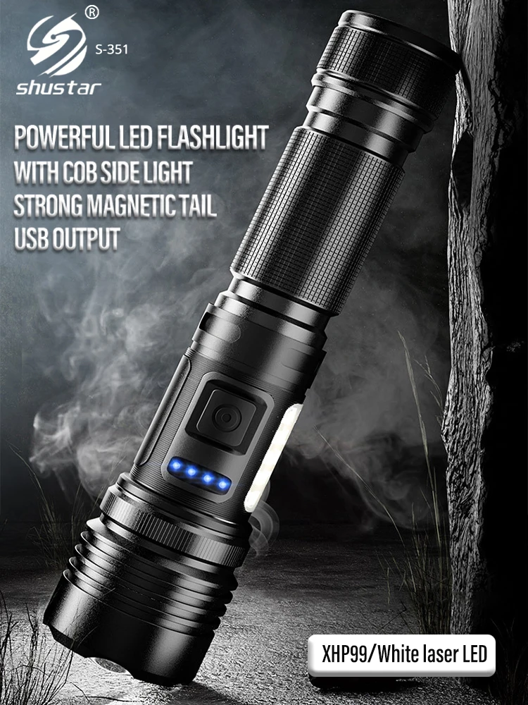 

High Power LED Flashlight 30W Long Shot 18650 Torch USB Rechargeable Zoom Lantern with Side Light Magnet Camping Fishing Lights