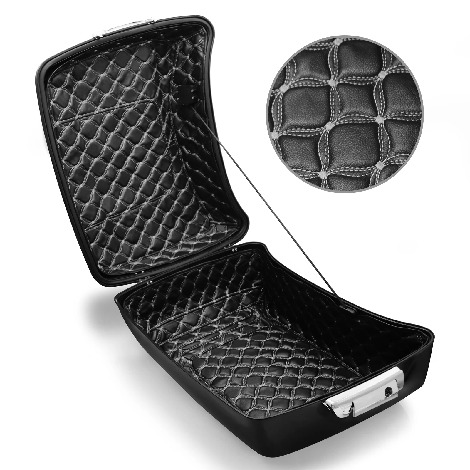 

Motorcycle King Travel Tour Pack PU Leather Liner White-Embroidery Fit For Touring Road King & Street Glide FLHX 14-23