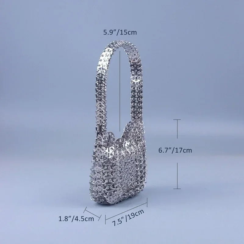 High Quality Evening Bag Luxury Design Silver Metallic Sequins Handmake Woven Bag Female Dinner Party Wedding Handbag Soft