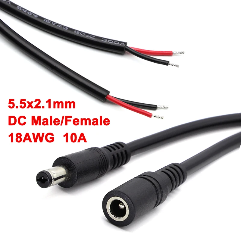 

1/2/5Pcs 18AWG 5.5x2.1mm DC Male or Female Power Plug Cable Jack Adapter Connector 12V 10A Power Supply Cords DIY For CCTV LED