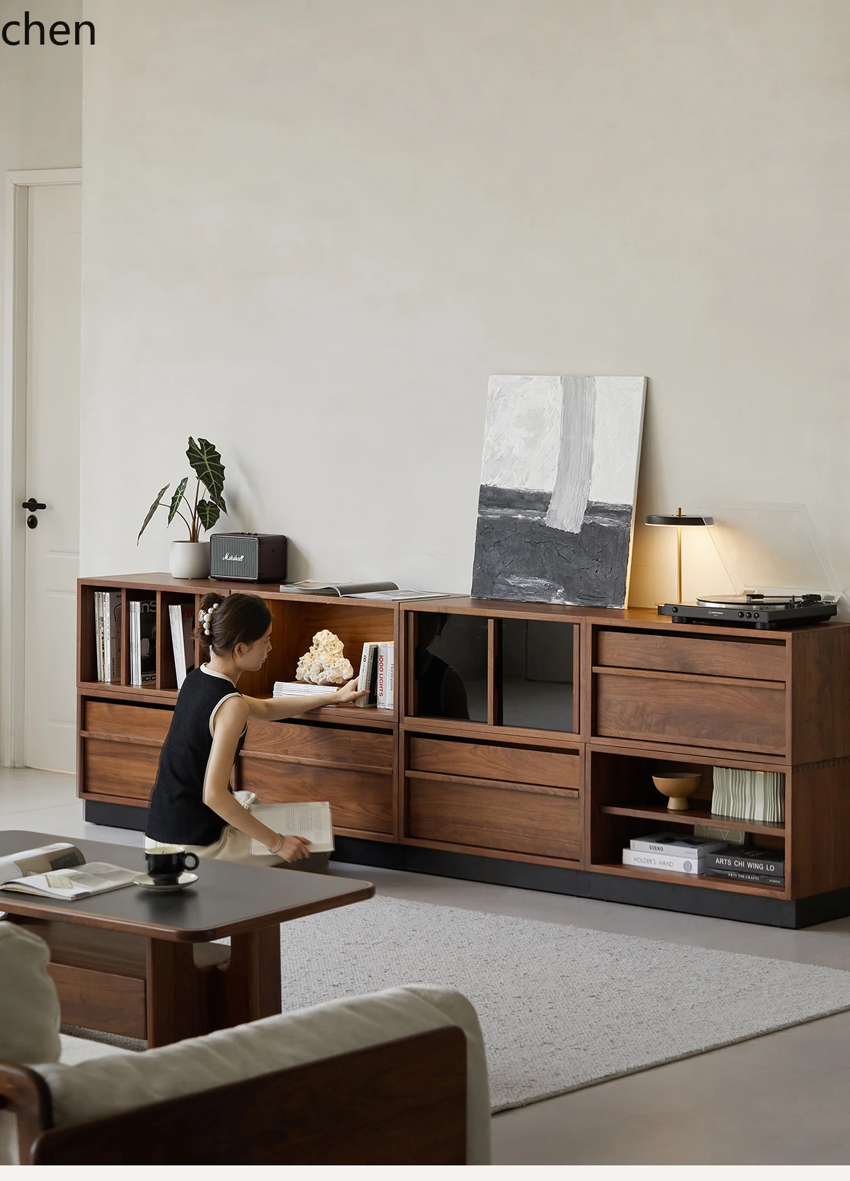 

HTT Furniture Combination Cabinet Solid Wood Integrated Multifunctional Living Room Free Module Storage Storage Bookcase