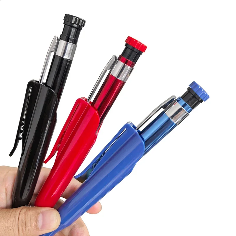 Set di Matite Automatiche per Falegnameria in Metallo Rosso, Nero e Blu da 2,8mm con Coperchio, Mina 2B per Marcatura di Fori Profondi e Disegno Tecnico